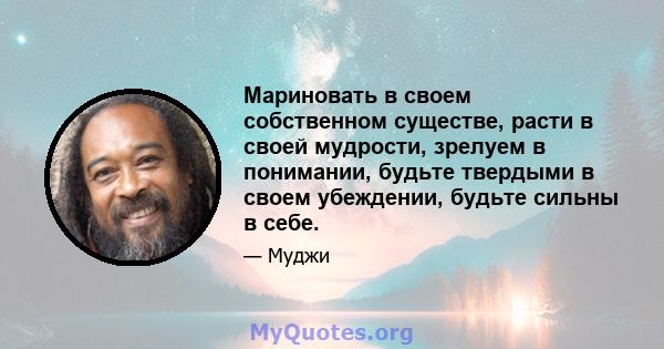 Мариновать в своем собственном существе, расти в своей мудрости, зрелуем в понимании, будьте твердыми в своем убеждении, будьте сильны в себе.