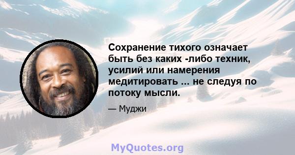 Сохранение тихого означает быть без каких -либо техник, усилий или намерения медитировать ... не следуя по потоку мысли.