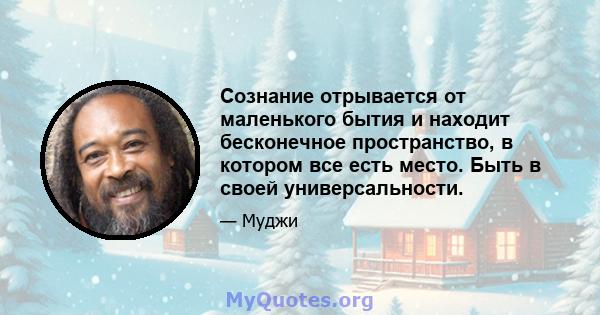 Сознание отрывается от маленького бытия и находит бесконечное пространство, в котором все есть место. Быть в своей универсальности.