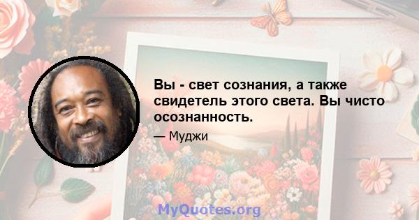 Вы - свет сознания, а также свидетель этого света. Вы чисто осознанность.