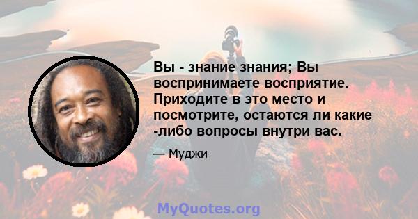 Вы - знание знания; Вы воспринимаете восприятие. Приходите в это место и посмотрите, остаются ли какие -либо вопросы внутри вас.