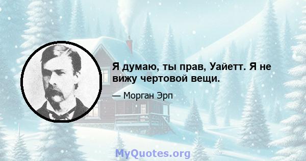 Я думаю, ты прав, Уайетт. Я не вижу чертовой вещи.