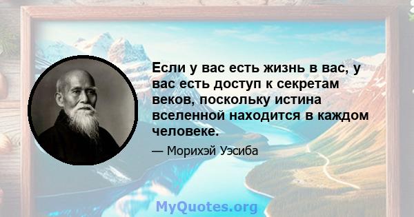 Если у вас есть жизнь в вас, у вас есть доступ к секретам веков, поскольку истина вселенной находится в каждом человеке.