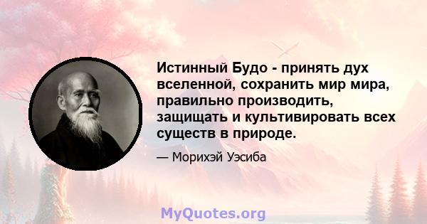 Истинный Будо - принять дух вселенной, сохранить мир мира, правильно производить, защищать и культивировать всех существ в природе.