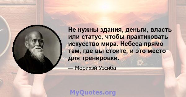 Не нужны здания, деньги, власть или статус, чтобы практиковать искусство мира. Небеса прямо там, где вы стоите, и это место для тренировки.