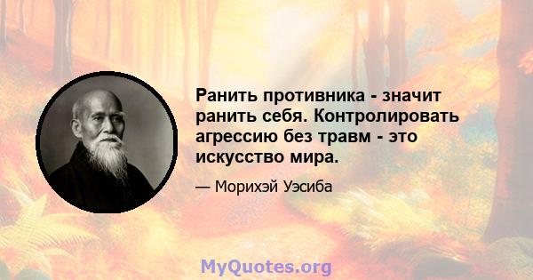 Ранить противника - значит ранить себя. Контролировать агрессию без травм - это искусство мира.