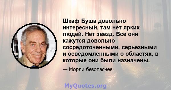 Шкаф Буша довольно интересный, там нет ярких людей. Нет звезд. Все они кажутся довольно сосредоточенными, серьезными и осведомленными о областях, в которые они были назначены.