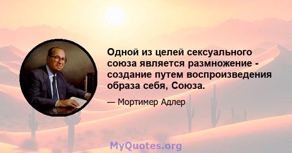 Одной из целей сексуального союза является размножение - создание путем воспроизведения образа себя, Союза.