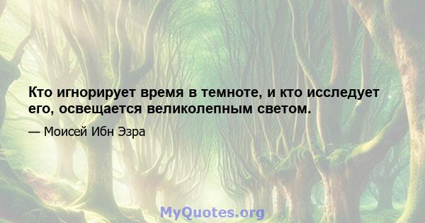 Кто игнорирует время в темноте, и кто исследует его, освещается великолепным светом.