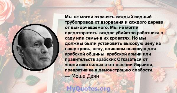 Мы не могли охранять каждый водный трубопровод от взорвания и каждого дерева от выкорчеваемого. Мы не могли предотвратить каждое убийство работника в саду или семье в их кроватях. Но мы должны были установить высокую