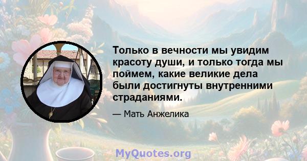 Только в вечности мы увидим красоту души, и только тогда мы поймем, какие великие дела были достигнуты внутренними страданиями.