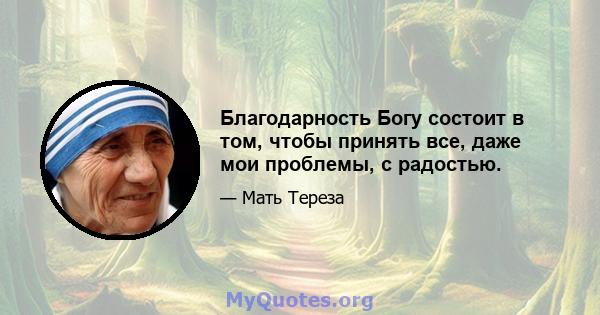 Благодарность Богу состоит в том, чтобы принять все, даже мои проблемы, с радостью.