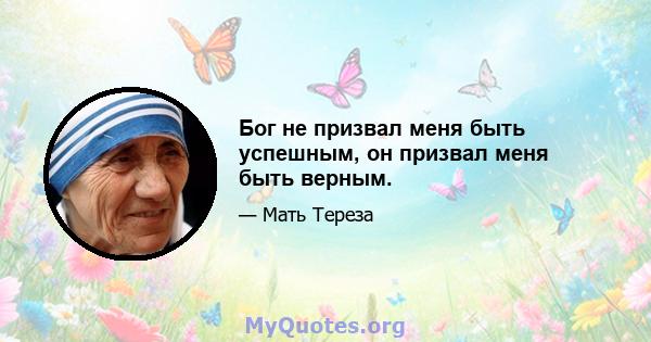 Бог не призвал меня быть успешным, он призвал меня быть верным.