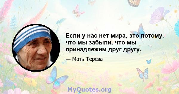 Если у нас нет мира, это потому, что мы забыли, что мы принадлежим друг другу.