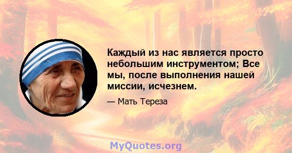 Каждый из нас является просто небольшим инструментом; Все мы, после выполнения нашей миссии, исчезнем.