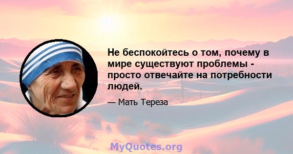 Не беспокойтесь о том, почему в мире существуют проблемы - просто отвечайте на потребности людей.