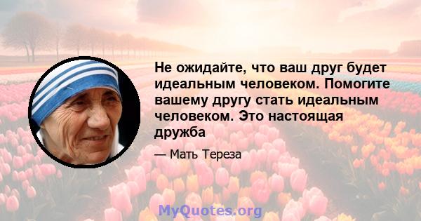 Не ожидайте, что ваш друг будет идеальным человеком. Помогите вашему другу стать идеальным человеком. Это настоящая дружба