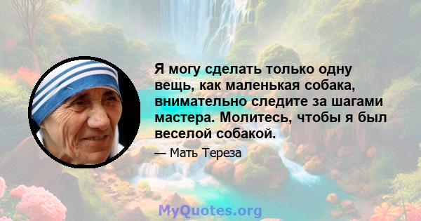 Я могу сделать только одну вещь, как маленькая собака, внимательно следите за шагами мастера. Молитесь, чтобы я был веселой собакой.