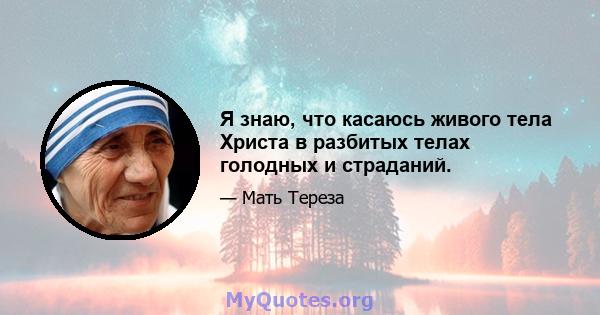 Я знаю, что касаюсь живого тела Христа в разбитых телах голодных и страданий.