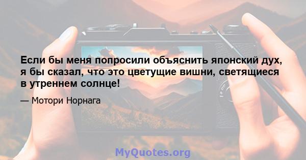 Если бы меня попросили объяснить японский дух, я бы сказал, что это цветущие вишни, светящиеся в утреннем солнце!