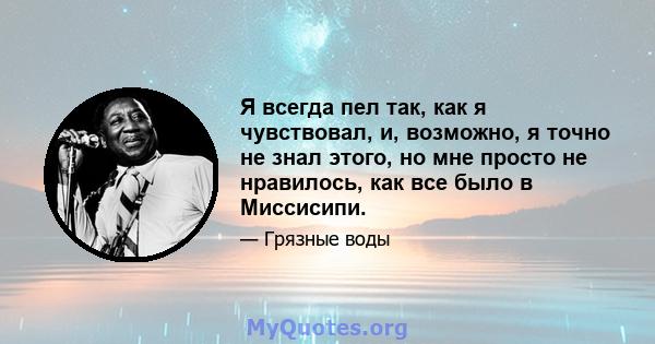 Я всегда пел так, как я чувствовал, и, возможно, я точно не знал этого, но мне просто не нравилось, как все было в Миссисипи.