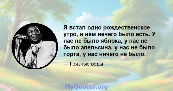 Я встал одно рождественское утро, и нам нечего было есть. У нас не было яблока, у нас не было апельсина, у нас не было торта, у нас ничего не было.