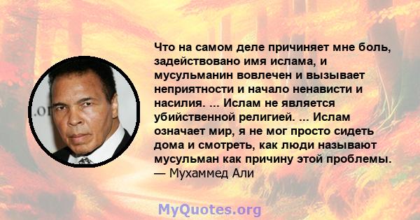 Что на самом деле причиняет мне боль, задействовано имя ислама, и мусульманин вовлечен и вызывает неприятности и начало ненависти и насилия. ... Ислам не является убийственной религией. ... Ислам означает мир, я не мог