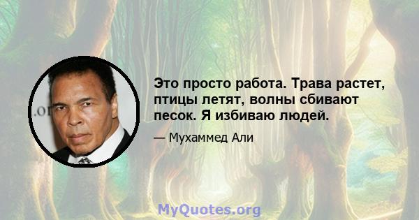 Это просто работа. Трава растет, птицы летят, волны сбивают песок. Я избиваю людей.