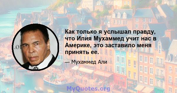 Как только я услышал правду, что Илия Мухаммед учит нас в Америке, это заставило меня принять ее.