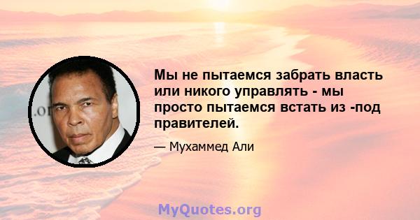 Мы не пытаемся забрать власть или никого управлять - мы просто пытаемся встать из -под правителей.