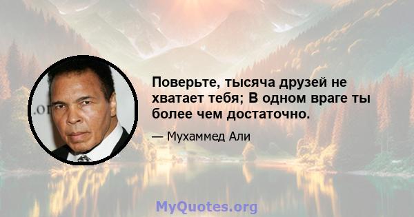 Поверьте, тысяча друзей не хватает тебя; В одном враге ты более чем достаточно.