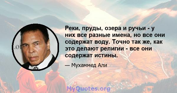 Реки, пруды, озера и ручьи - у них все разные имена, но все они содержат воду. Точно так же, как это делают религии - все они содержат истины.