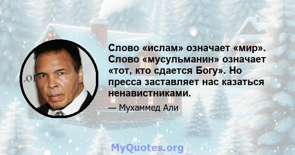 Слово «ислам» означает «мир». Слово «мусульманин» означает «тот, кто сдается Богу». Но пресса заставляет нас казаться ненавистниками.