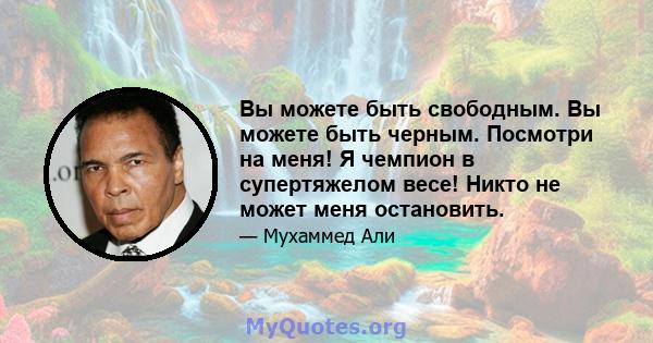 Вы можете быть свободным. Вы можете быть черным. Посмотри на меня! Я чемпион в супертяжелом весе! Никто не может меня остановить.