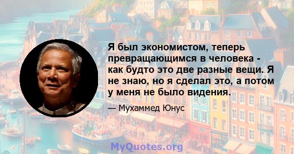 Я был экономистом, теперь превращающимся в человека - как будто это две разные вещи. Я не знаю, но я сделал это, а потом у меня не было видения.