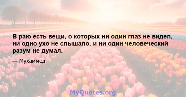 В раю есть вещи, о которых ни один глаз не видел, ни одно ухо не слышало, и ни один человеческий разум не думал.