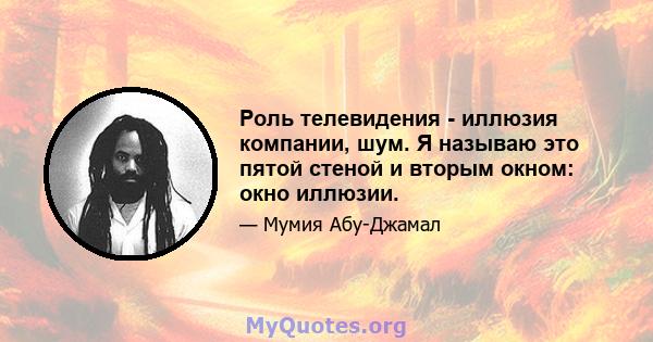 Роль телевидения - иллюзия компании, шум. Я называю это пятой стеной и вторым окном: окно иллюзии.