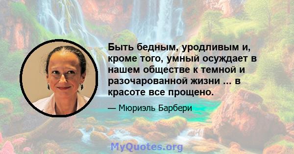 Быть бедным, уродливым и, кроме того, умный осуждает в нашем обществе к темной и разочарованной жизни ... в красоте все прощено.