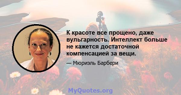 К красоте все прощено, даже вульгарность. Интеллект больше не кажется достаточной компенсацией за вещи.