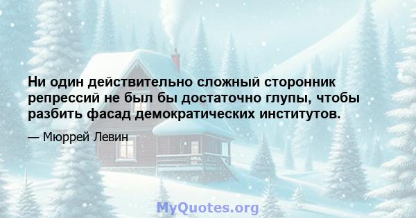 Ни один действительно сложный сторонник репрессий не был бы достаточно глупы, чтобы разбить фасад демократических институтов.