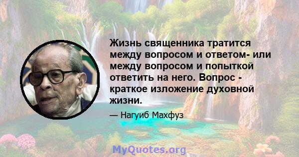 Жизнь священника тратится между вопросом и ответом- или между вопросом и попыткой ответить на него. Вопрос - краткое изложение духовной жизни.