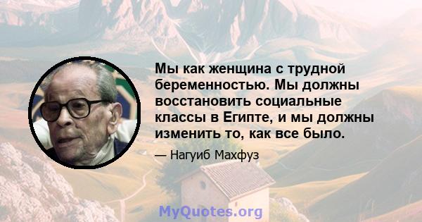 Мы как женщина с трудной беременностью. Мы должны восстановить социальные классы в Египте, и мы должны изменить то, как все было.