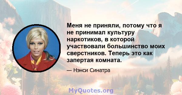 Меня не приняли, потому что я не принимал культуру наркотиков, в которой участвовали большинство моих сверстников. Теперь это как запертая комната.