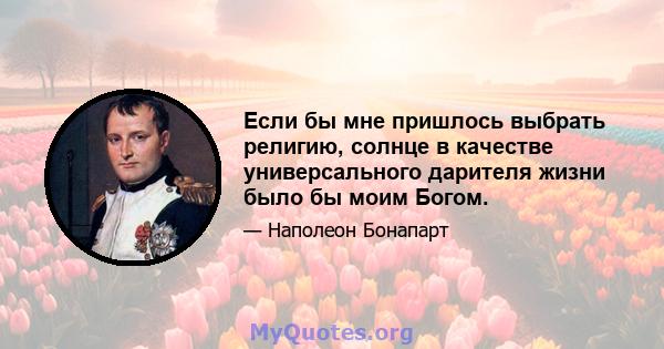 Если бы мне пришлось выбрать религию, солнце в качестве универсального дарителя жизни было бы моим Богом.