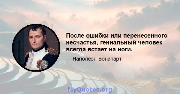 После ошибки или перенесенного несчастья, гениальный человек всегда встает на ноги.