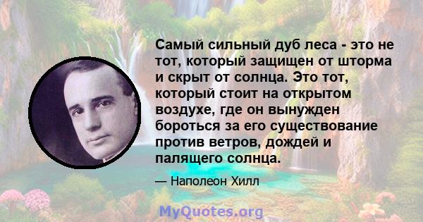 Самый сильный дуб леса - это не тот, который защищен от шторма и скрыт от солнца. Это тот, который стоит на открытом воздухе, где он вынужден бороться за его существование против ветров, дождей и палящего солнца.