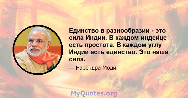 Единство в разнообразии - это сила Индии. В каждом индейце есть простота. В каждом углу Индии есть единство. Это наша сила.