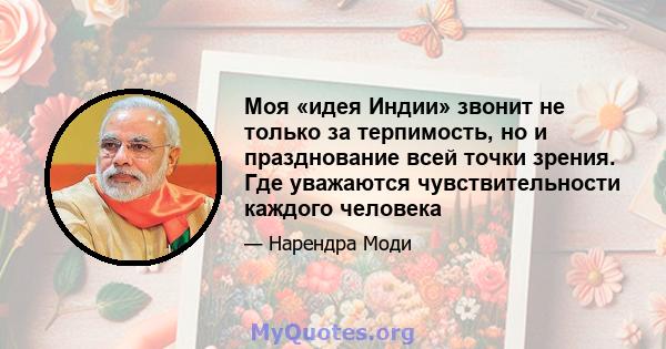 Моя «идея Индии» звонит не только за терпимость, но и празднование всей точки зрения. Где уважаются чувствительности каждого человека