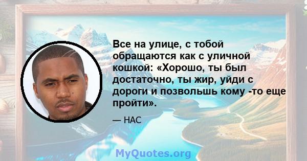 Все на улице, с тобой обращаются как с уличной кошкой: «Хорошо, ты был достаточно, ты жир, уйди с дороги и позвольшь кому -то еще пройти».