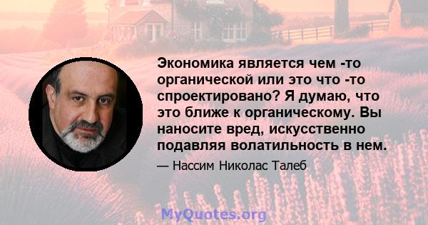 Экономика является чем -то органической или это что -то спроектировано? Я думаю, что это ближе к органическому. Вы наносите вред, искусственно подавляя волатильность в нем.